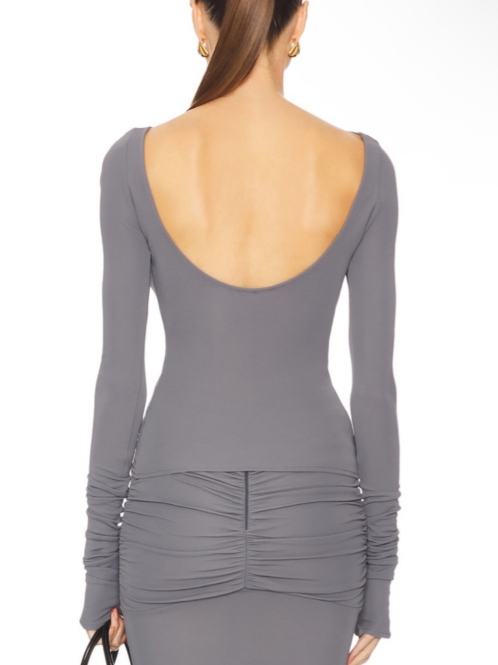 Helsa Matte Jersey Long Sleeve Scoop Back Top in Graphite Grey NEW Size Medium - Picture 2 of 7